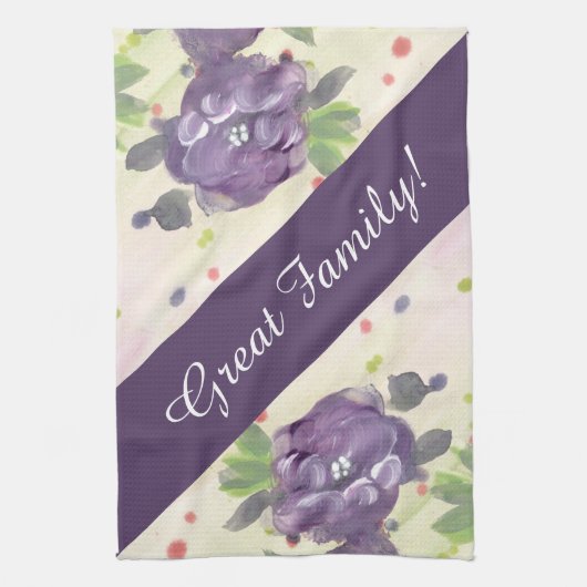 Serviette de thé en coton fleuri violet (Vertical)