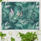 Serviette de thé en rose et vert Feuille tropical (Plié)
