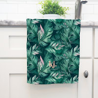 Serviette de thé en rose et vert Feuille tropical