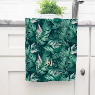 Serviette de thé en rose et vert Feuille tropical