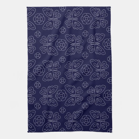 Serviette de thé japonaise de Sashiko de papillon (Vertical)