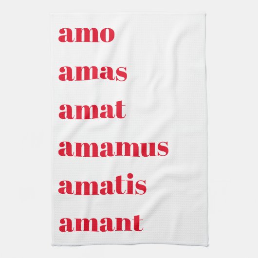 Serviette de thé latine, Amo Amas Amat, Thème Scho (Vertical)