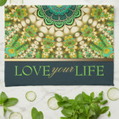 Serviette de thé Mandala orientale bohème verte (Plié)