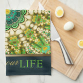 Serviette de thé Mandala orientale bohème verte (Quart Plié)