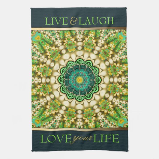Serviette de thé Mandala orientale bohème verte (Vertical)
