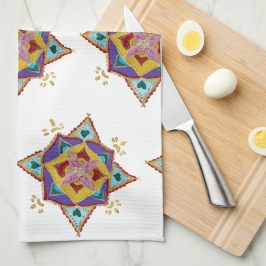 Serviette de thé Mandala rose jaune (Quart Plié)