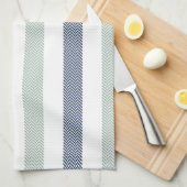 Serviette de thé marine et sage Green Herringbone (Quart Plié)