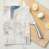 Serviette de thé nautique de carte de baleine et (Quart Plié)