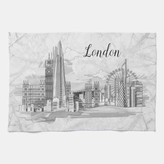 Serviette de thé noir et blanc Londres personnalis (Horizontal)