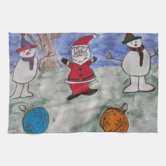 Serviette de thé père Noël & Snowmen (Horizontal)