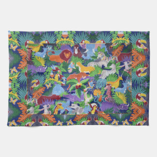 Serviette de thé pour animaux de la jungle colorée