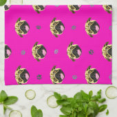 Serviette de thé Pug rose choquant (Plié)
