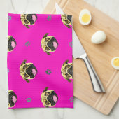 Serviette de thé Pug rose choquant (Quart Plié)