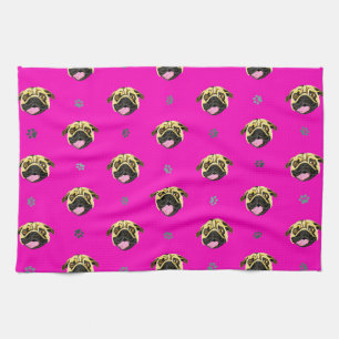 Serviette de thé Pug rose choquant