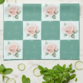 Serviette de thé Rose vert À damiers de style vint (Plié)