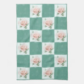 Serviette de thé Rose vert À damiers de style vint (Vertical)