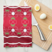 Serviette de thé rouge gras avec un design floral (Quart Plié)