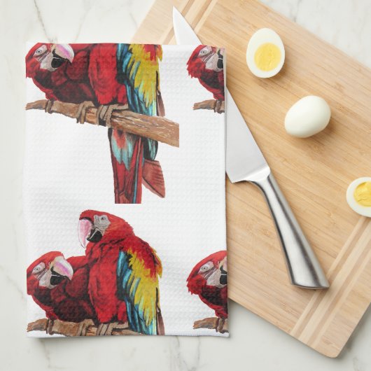 Serviette de thé rouge Macaw (Quart Plié)