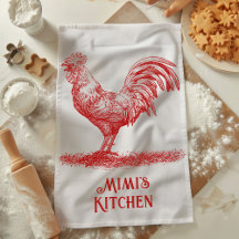 Serviette de thé rouge Rooster Nom personnalisable