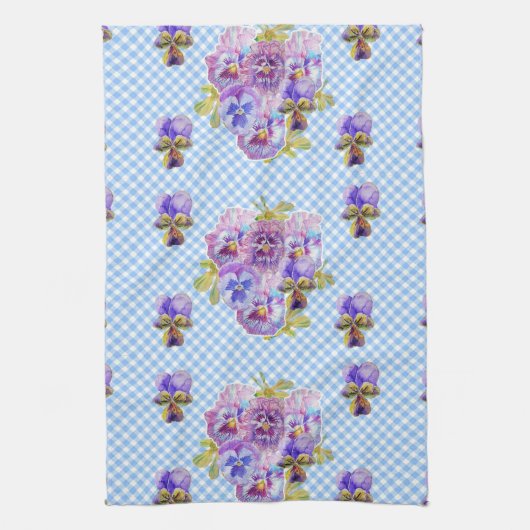 Serviette de thé Shabby Chic Blue Pansy Floral (Vertical)