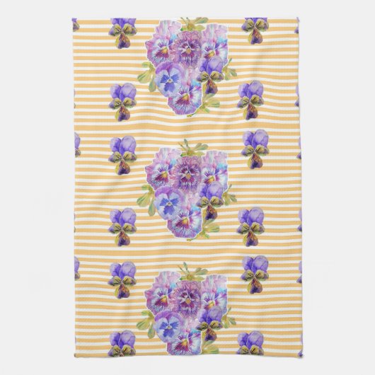 Serviette de thé Shabby Chic Jaune Pansy Floral (Vertical)
