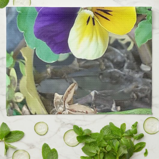 Serviette de thé violet et jaune (Plié)