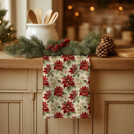 Serviette de vacances rustique Fleurs de Noël aqua