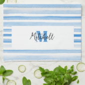 Serviette de vaisselle aquarelle bleue PERSONNALIS (Plié)