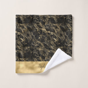 Serviette de visage à monogramme en marbre noir et
