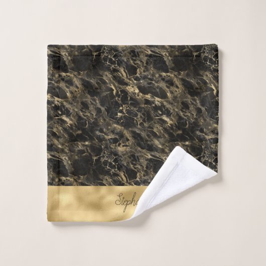 Serviette de visage à monogramme en marbre noir et (Gant de toilette)