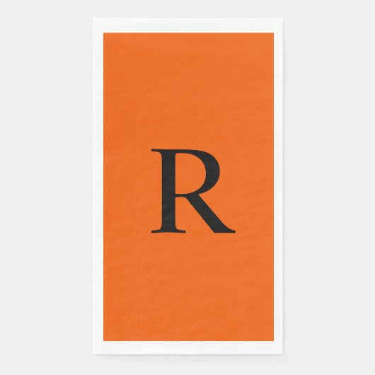 Serviette d'hôte en papier monogramme orange et no (Devant)