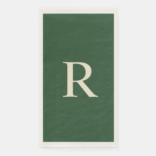 Serviette d'hôte en papier monogramme vert et crèm (Devant)