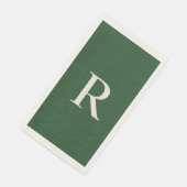 Serviette d'hôte en papier monogramme vert et crèm (Coin)