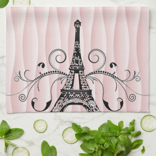 Serviette Eiffel rose Flourish Serviette de cuisin (Plié)