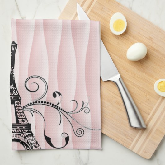Serviette Eiffel rose Flourish Serviette de cuisin (Quart Plié)