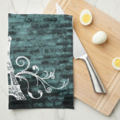 Serviette Eiffel turquoise Grunge Serviette de cui (Quart Plié)