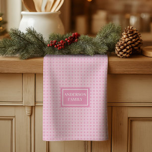 Serviette Élégante à Carreaux Roses Personnalisée