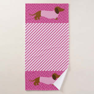 Serviette en Dachshund rose et blanc