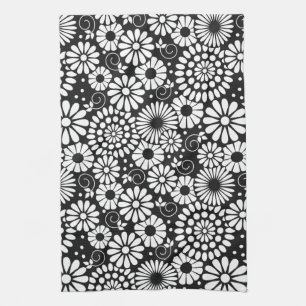 Serviette en fleurs blanches noir rétro