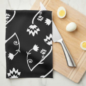 Serviette en fleurs blanches noir rétro (Quart Plié)