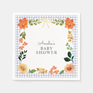 Serviette En Papier 004 Indigo Bleu Floral Gingham Baby Shower