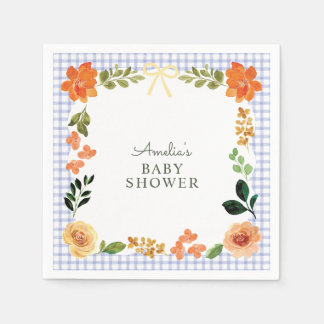 Serviette En Papier 004 Indigo Bleu Floral Gingham Baby Shower