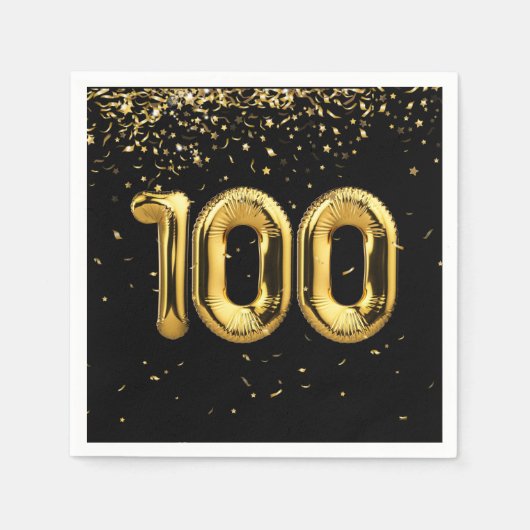 Serviette En Papier 100e anniversaire Ballons d'or et Confetti (Devant)
