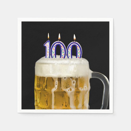 Serviette En Papier 100e anniversaire Bière sur noir (Devant)