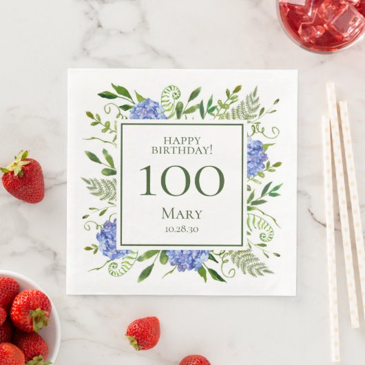 Serviette En Papier 100e anniversaire Blue Hydrangeas (En situation)