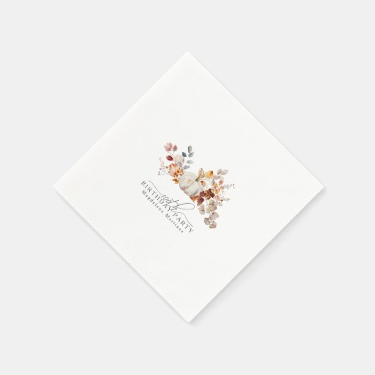 Serviette En Papier 100e anniversaire Citrouille blanc fleurs d'automn (Coin)