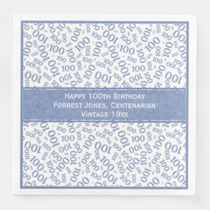 Serviette En Papier 100e anniversaire Cool Numéro Motif Bleu/Blanc