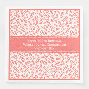 Serviette En Papier 100e anniversaire Cool Numéro Motif Coral/Blanc