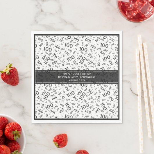 Serviette En Papier 100e anniversaire Cool numéro Motif noir/blanc (En situation)