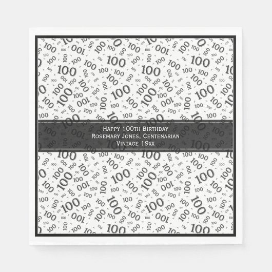 Serviette En Papier 100e anniversaire Cool numéro Motif noir/blanc (Devant)